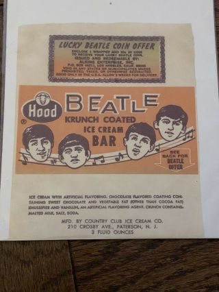 Vintage ‘60s Beatles Ice Cream Bar Wrapper Advertising