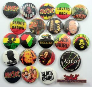Bob Marley / Reggae / Rasta Badges 22 X Vintage Pin Badges Lovers Rock