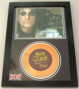Alice Cooper Welcome To My Nightmare Framed Signed Gold Disc - For Display