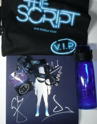 The Script 2018 World Tour Signed Vip Memorabilia Book,  Bag,  Bottle,  Vip Pass