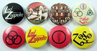 Led Zeppelin Button Badges 8 X Vintage Led Zeppelin Pin Badges