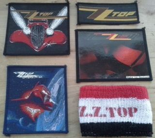 Zz Top Set Of 4 Patches And 1 Wrist Sweatband Hard Rock Patch