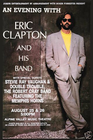 Eric Clapton & Stevie Ray Vaughan At Alpine Theatre Concert Poster 1990 12x18