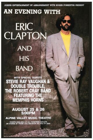 Eric Clapton & Stevie Ray Vaughan at Alpine Theatre Concert Poster 1990 12x18 2