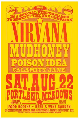 Nirvana & Mudhoney At Portland Concert Poster 1992