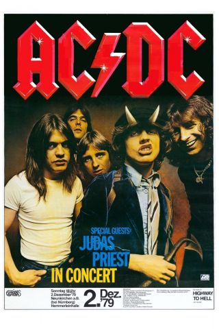 Rock: AC/DC & Judas Priest German Concert Poster 1979 12x18 2