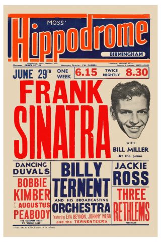 Frank Sinatra At The Hippodrome In Birmingham Uk Concert Poster 1953