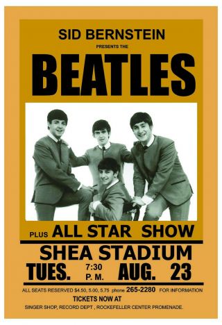 1960 ' s The Beatles at Shea Stadium Concert Poster 1966 2nd Printing 2