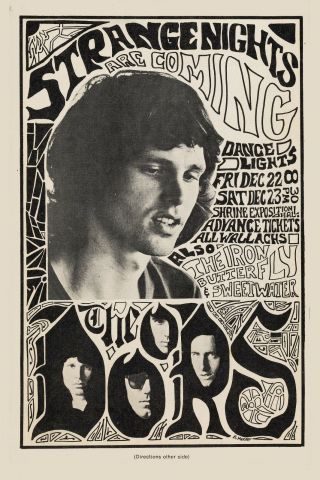 Doors & Iron Butterfly At Shrine Auditorium Concert Poster 1968 13x19