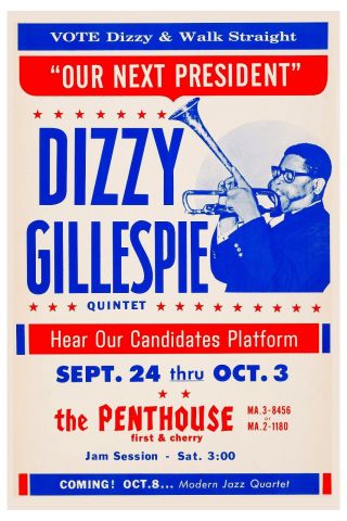 Jazz Great: Dizzy Gillespie At The Penthouse Concert Poster 1964 12x18