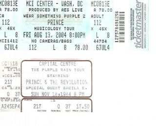 1984 Prince The Revolution Purple Rain Concert Ticket Also 2004 Tkt