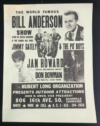 Mid - Century Promo Flyer For Bill Anderson And & The Po 