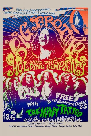 Janis Joplin & Big Brother at Selland Arena Poster 1968 2nd Printing 2