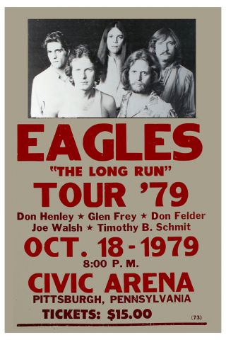 The Eagles The Long Run Tour Pittsburg Pa.  Concert Poster 1979