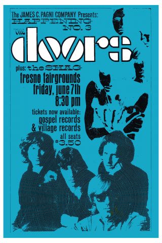 Classic Rock: Jim Morrison & Doors At Fresno Fairgrounds Poster 1968 13x19