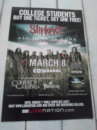 Slipknot Concert Poster All Hope Is Gone San Diego Cox Arena 11 " X17 "