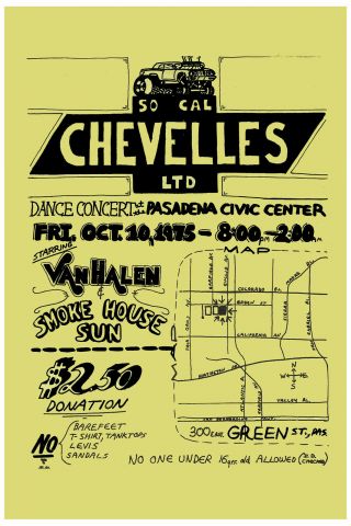 Van Halen At Pasadena Very Early Concert Poster Circa 1975
