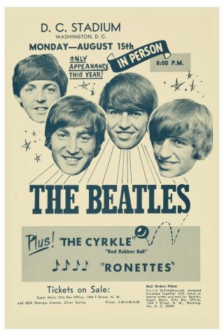 British Invasion: The Beatles At D.  C.  Stadium Concert Poster 1964 12x18