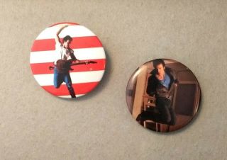 2 Rare Vintage Metal Pinback Button Pins Bruce Springsteen 1.  5 "