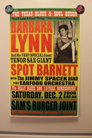 Barbara Lynn,  Spot Barnett San Antonio Tx (2006) Concert Poster Blues Guitar