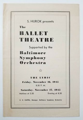 Ballet Theatre Baltimore Symphony Orchestra Program Lyric 1945 Alicia Alonso