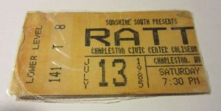Ratt Ticket Stub Invasion Of Your Privacy Tour Charleston Wv 1985