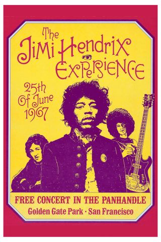 Rock: Jimi Hendrix At San Francisco Concert Poster 1967 4th Printing