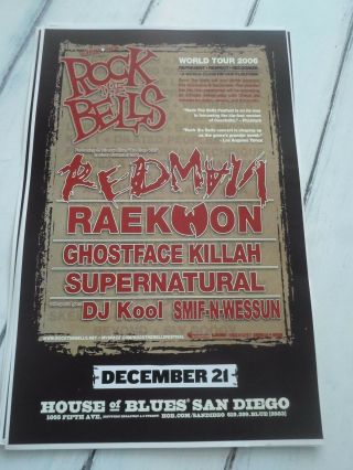 Rock The Bells Concert Poster Redman Raekwon San Diego House Of Blues 11 " X17 "