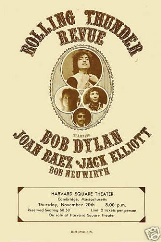 Folk - Rock: Rolling Thunder Revue : Bob Dylan & Others Concert Poster 1975