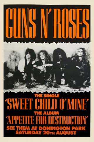 Hard Rock: Guns & Roses At Dorrington Park England Uk Concert Poster 1987 12x18