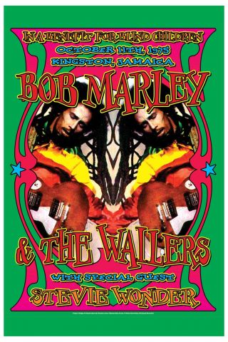 Bob Marley & Steve Wonder Jamaica Concert Poster 1975 13 3/4 X 19 3/4