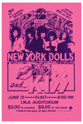 York Dolls & Kiss At I.  M.  A.  Auditorium Concert Poster 1973 12x18