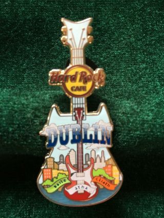 Hard Rock Cafe Pin Dublin City Tee Guitar Sky & Colorful City View W Red Guitar