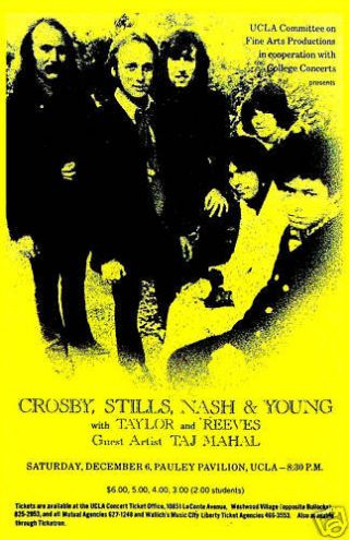 Crosby,  Stills,  Nash & Young At Ucla Los Angeles.  Concert Poster 1969