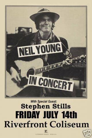Classic Rock: Neil Young At Riverfront Coliseum Concert Poster 1978 12x18