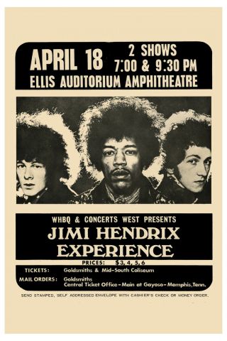 Rock: Jimi Hendrix Experience Memphis Ellis Auditorium Concert Poster 