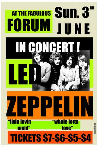 Led Zeppelin At Los Angeles Forum Concert Poster 1973