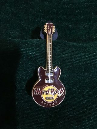 Hard Rock Cafe Pin Krakow 3d Core Guitar W 3 Strings & Logo In Center Of Body