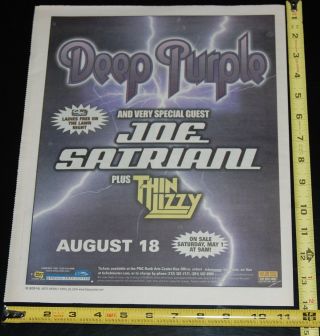 Deep Purple Joe Satriani Thin Lizzy Tour 2004 Nj Concert Ad Advert Mini Poster