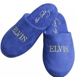 Elvis Presley The King Embroidered Blue Suede Shoes Scuff Slippers One Size