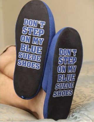 Elvis Presley The King Embroidered Blue Suede Shoes Scuff Slippers One Size 2