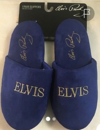 Elvis Presley The King Embroidered Blue Suede Shoes Scuff Slippers One Size 3