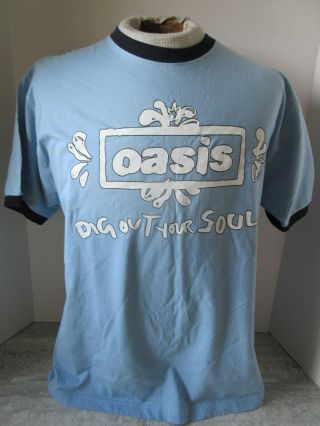 2008 Oasis Dig Out Your Soul Blue Ringer Concert Tour T - Shirt Size Medium