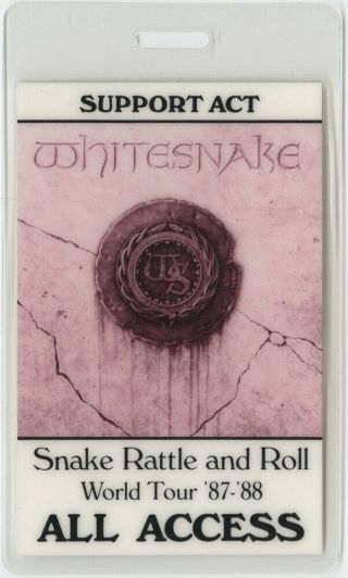 Whitesnake Authentic 1987 Laminated Backstage Pass Snake Rattle And Roll Tour Aa