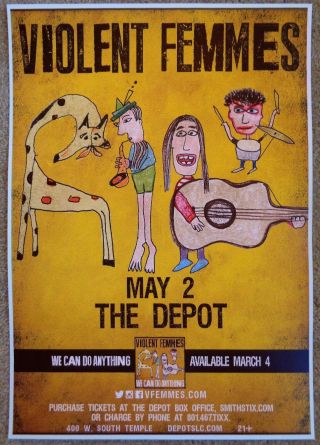 Violent Femmes 2016 Gig Poster Salt Lake City Utah Concert