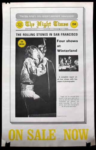 1972 The Night Times Rolling Stones Vintage Rock N Roll Poster Mick Jagger