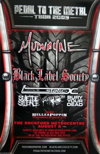 Mudvayne/ Black Label Society/ Suicide Silence 2009 Rockford,  Il Concert Poster