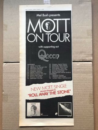 Mott The Hoople/queen 1973 Tour Memorabilia Music Press Advert With Tou