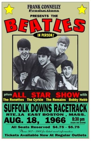 The Beatles 1966 Boston Box Office Concert Poster Suffolk Downs