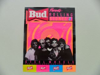 Rolling Stones 1989 Steel Wheels Tour Budweiser Promo Concert Poster